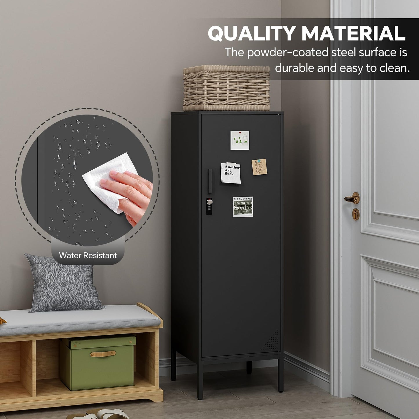 Steehoom Metal Storage Cabinet with Lock, 4 Tier Lockable Cabinet, Lockers for Employee, Changing Room,Home, Office, School, Gym, Garage (Black, 15.75" D x 15.75" W x 49.21" H)