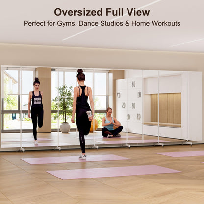 brisafe 71"x67" Folding Mirror with Wheels, 3-Panel Full Length Wall Mirror, Space-Saving Design, Shatterproof Nano Material, Portable Floor Mirror for Gym, Dance Studio, Home, Commercial Use, White