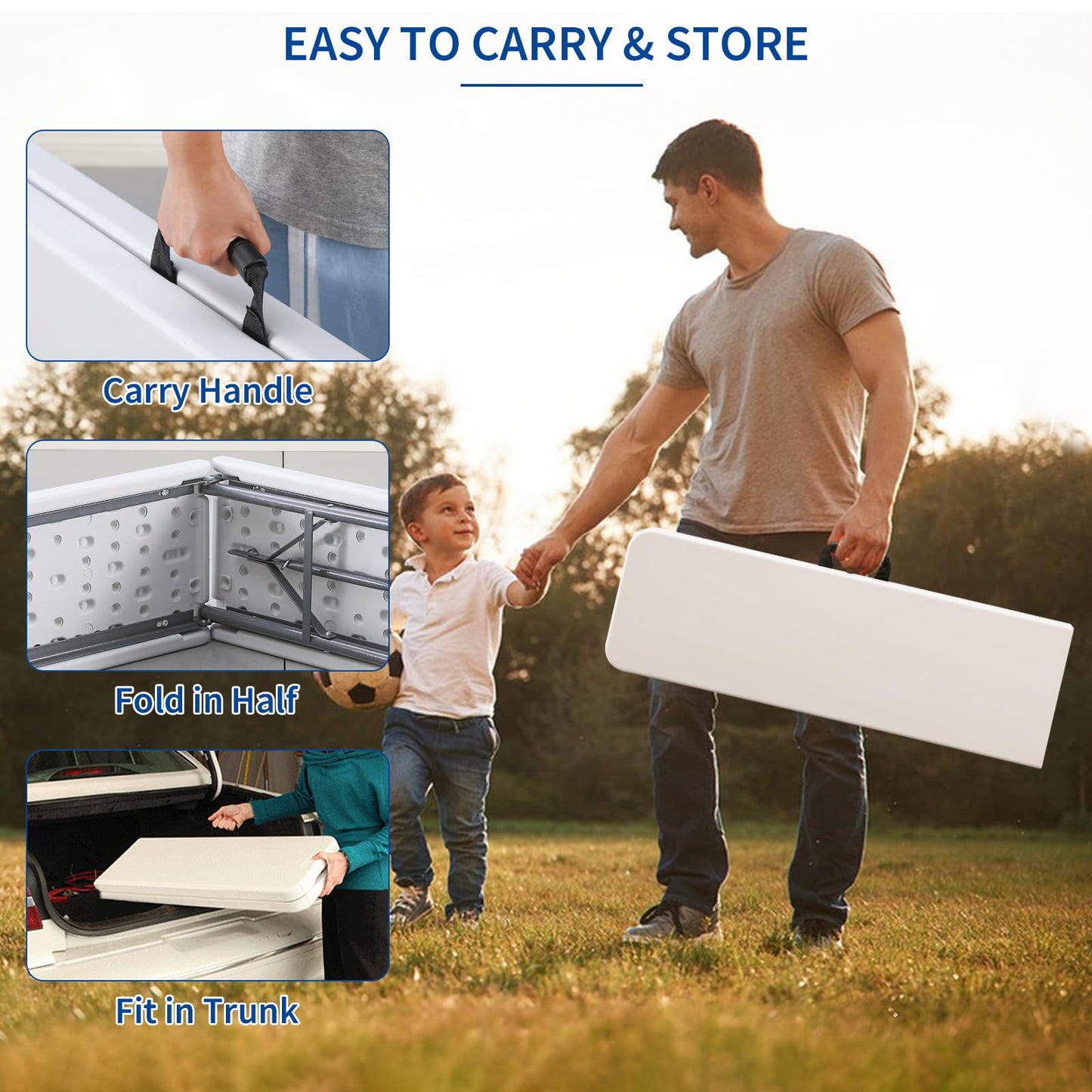 KAIHAOWIN 6FT Plastic Folding Bench White with Carrying Handle Indoor/Outdoor Portable Seat for Picnic, Camping, Dining, Party- 2 Pack
