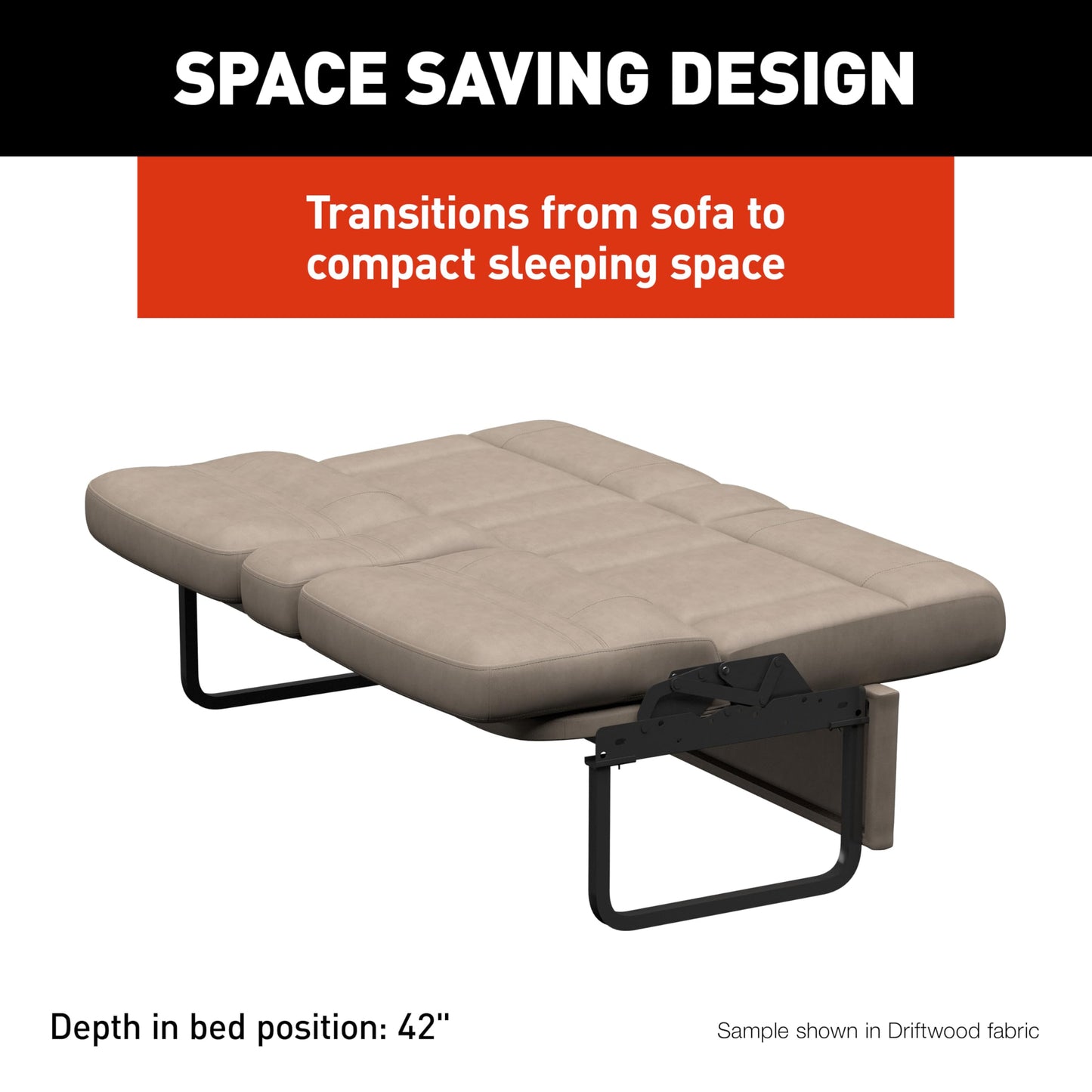 Thomas Payne Signature 62" McCoy RV Jackknife Sleeper Sofa with Matching Kickboard, Easy Transition, High-Density Foam Cushioning, Fold-Down Center, Dual Cupholders - 2024044392
