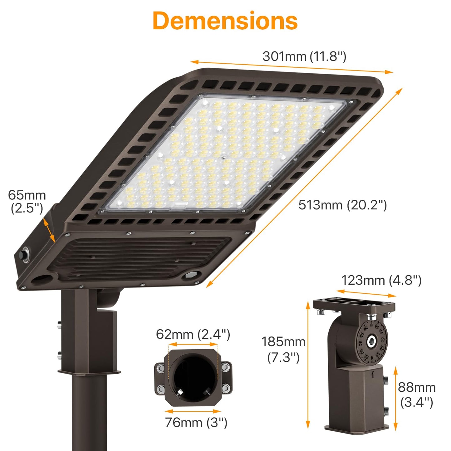 DEMILARE 400W LED Parking Lot Light, 60000LM Pole Lights Outdoor with Dusk to Dawn Photocell 5000K IP65 100-277V, 150LM/W Commercial Lights for Stadium, Roadway