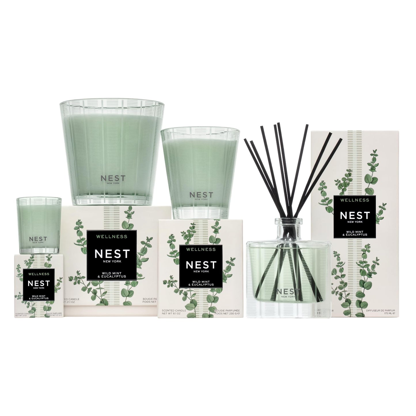 NEST New York Scented Votive Candle, Wild Mint & Eucalyptus - 2 oz - Up to 28-Hour Burn Time - Reusable Glass Vessel