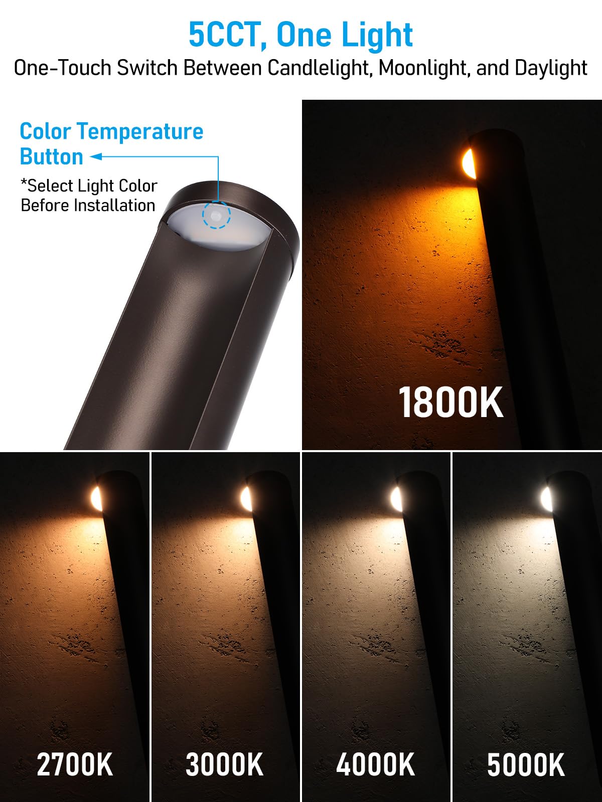 LEONLITE 5CCT Low Voltage Landscape Lights, 5W Anti-Glare LED Pathway Lights, Die-Casted Aluminum Housing, IP65 Waterproof for Outdoor Path Sidewalk Walkway, 1800K-5000K, ETL, Pack of 6