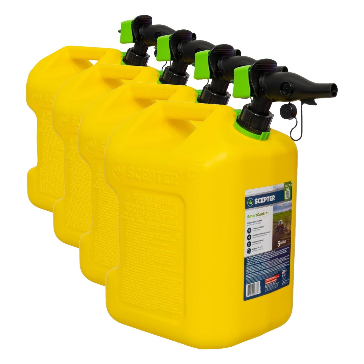 Scepter FSCD552 Fuel Container with Spill Proof SmartControl Spout, Yellow Diesel Can, 5 Gallon (Pack of 4)