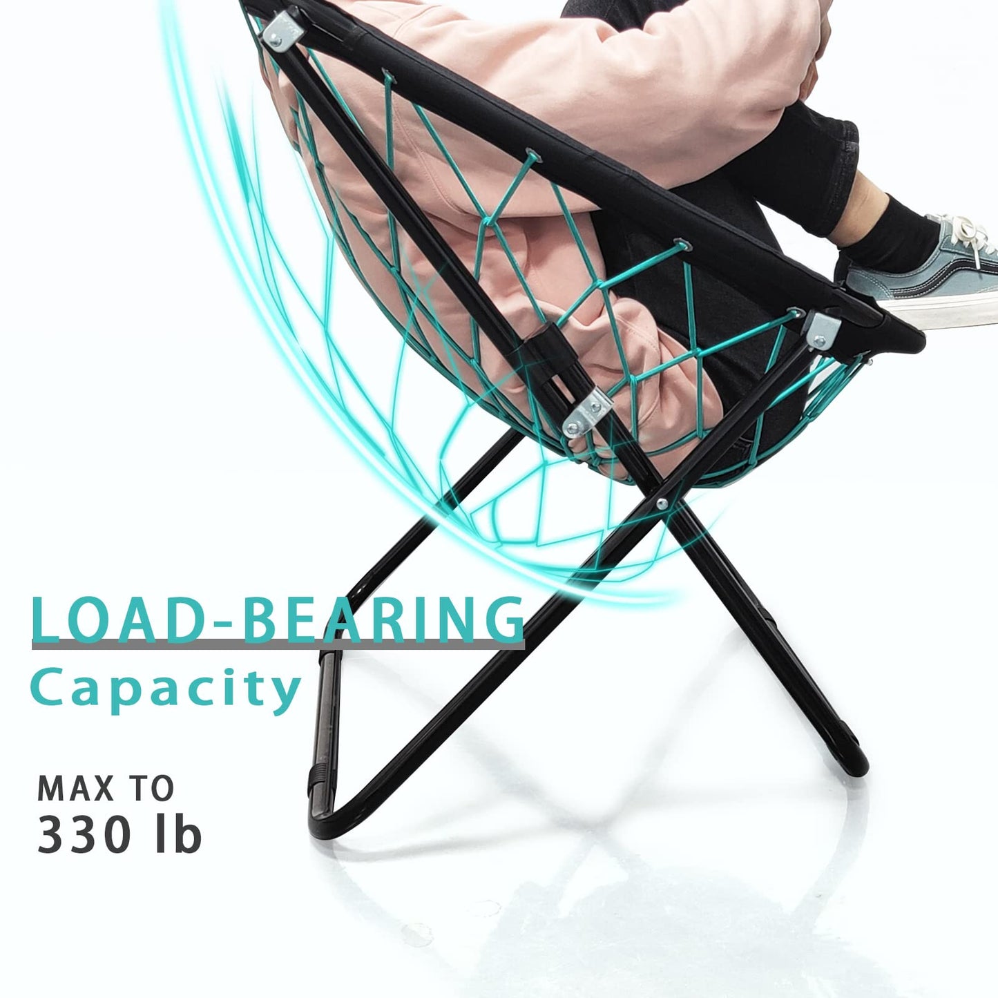 CampLand Bunjo Bungee Dish Chair-Versatile Folding Chair with Fun Bouncy Design-for Room Garden Dorm Rooms and Lounging in Living Rooms Set of 2pcs