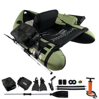Xproutdoor Fishing Float Tubes, Inflatable Float Tube, Belly Boat Fishing with Adjustable Straps, Storage Pockets, Fish Ruler, Pump, Oar, Rod Holder and Mount, Fins, 350LBS Load Bearing Capacity