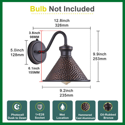 Tarentlight Outdoor Gooseneck Wall Sconce, 1-Light E26, Aluminum, Oil-Rubbed Bronze, Model W2412DTD-ORB, Anti-Rust, Waterproof