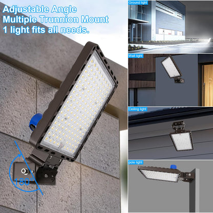 ledmo LED Parking Lot Lights 350W LED Flood Lights Outdoor 52500LM 5000K Adjustable Trunnion Mount Dusk to Dawn Area Security Street Lighting Commercial Wall Mount Warehouse Shop Garage IP65 3 Pack