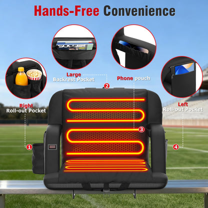 Suteck Extra Wide Heated Stadium Seats with Back Support 2 Pack, Portable Sofa Style Bleacher Chair with Back and Cushion, Armrest, Ideal for Outdoor Stadiums and Events -25" Wide