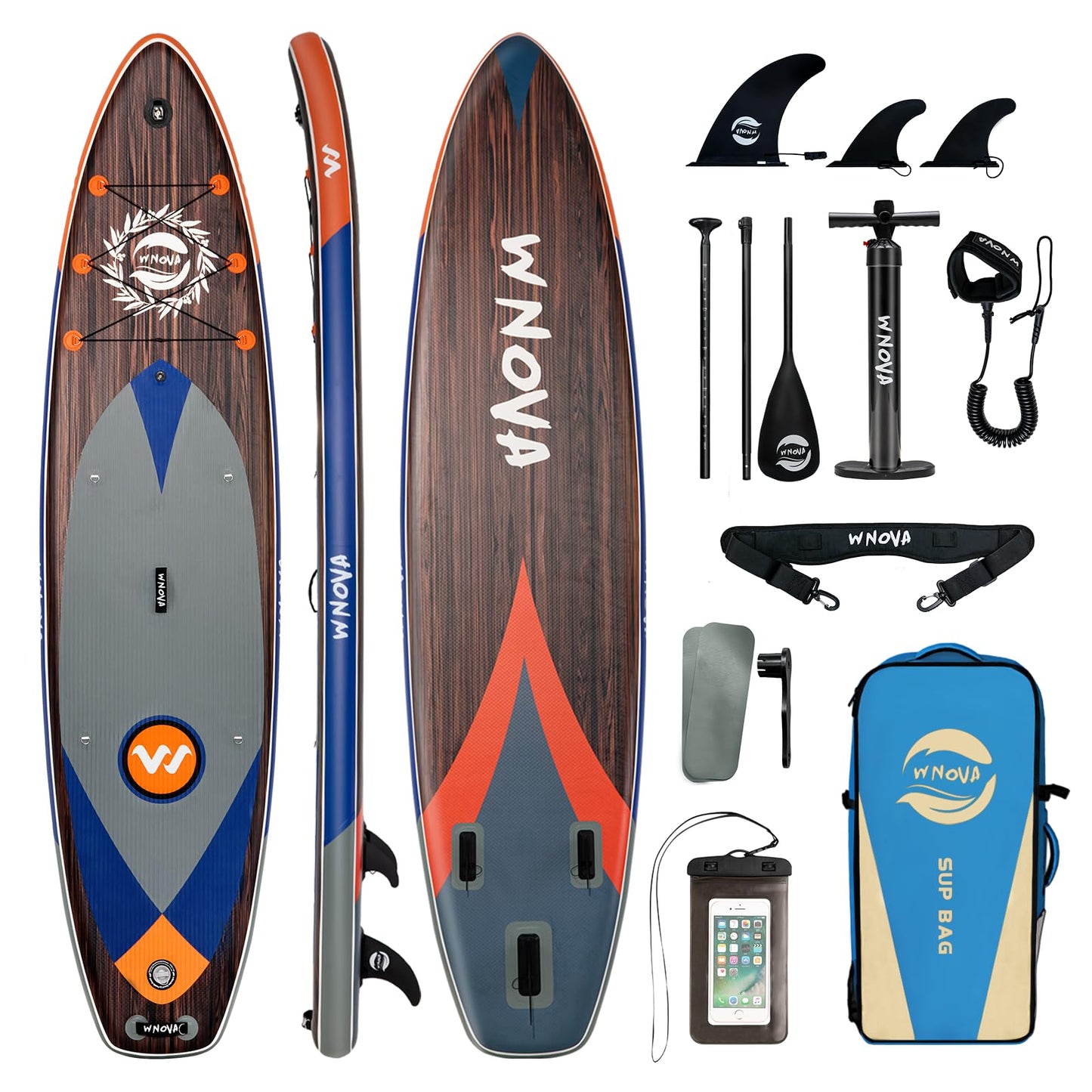 WNOVA 11'6" × 34" Extra Wide Inflatable Stand Up Paddle Board, Stable SUP with Premium SUP Accessories and Non-Slip Comfort Deck for Adults & Youth of All Skill Levels (Classic Wood)