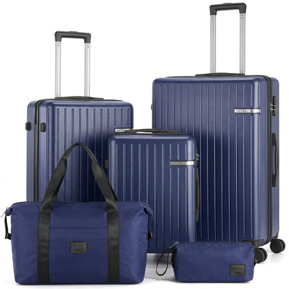 HOTEEL 5 Piece Luggage Set (4-YEAR WARRANTY) ABS+PC Hardshell Carry on Suitcase with Spinner Wheels & TSA Lock for Men Women, Rolling Suit Case for Plane, Travel, Business, Royal Blue (20/24/28/DB/TB)