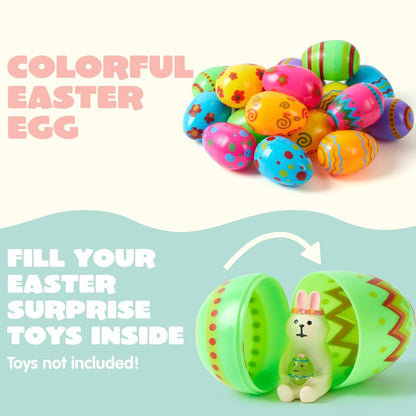 JOYIN Toy 18 PCs Plastic Printed Bright Easter Eggs, Over 3.15'' Tall Fillable Empty Eggs Bulks for Easter Hunt, Basket Stuffers Fillers, Classroom Prize Supplies, Filling Treats and Party Favor