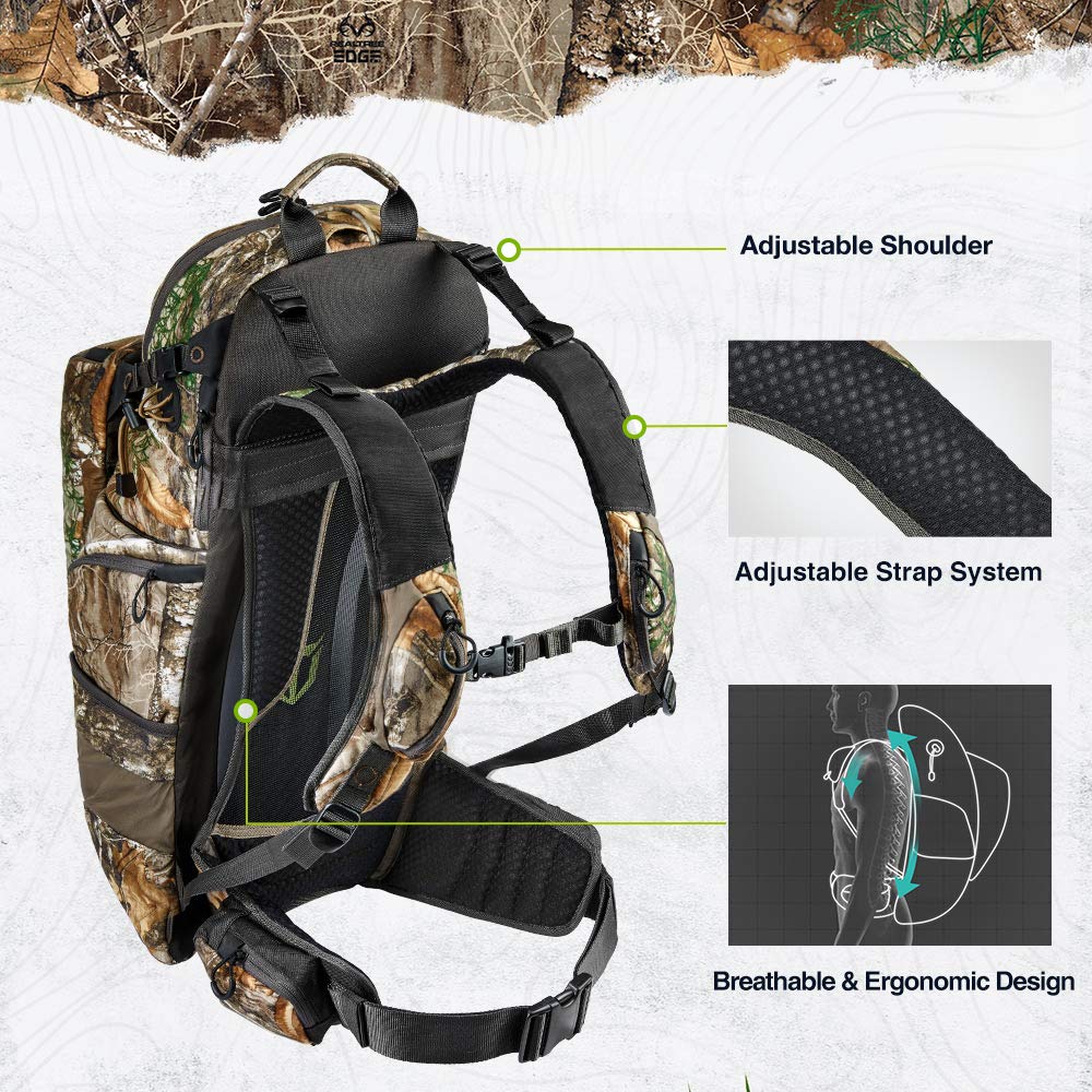 TIDEWE Hunting Backpack 3400cu, Silent Frame Hunting Pack for Bow/Rifle/Pistol（Camo）