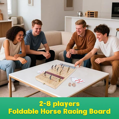 Large 23 inches Horse Race Board Game Premium Durable Foldable Wooden Box Horse Racing Game with 11 Retro Metal Horses 2 Dices and 2 Playing Cards Fun Family Night Games for Adults Kids