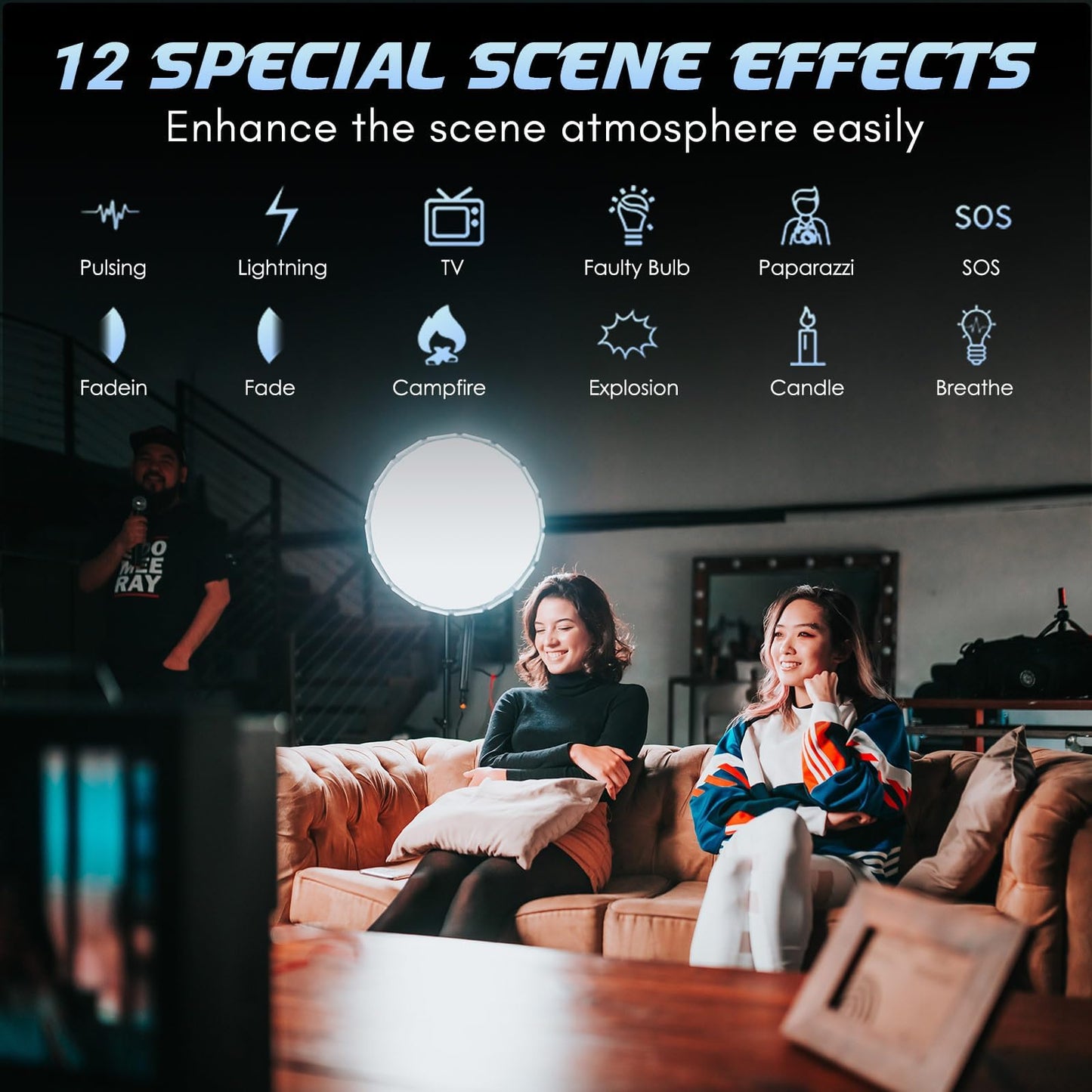Tolifo 200W Bi-Color Handheld Spotlight Silent COB LED Video Light Kit, 2700K-6500K CRI97+/TLCI98+/12 Effects/APP Control, 360° Fill Lights for Photography/Studio/YouTube/TikTok/Live Streaming