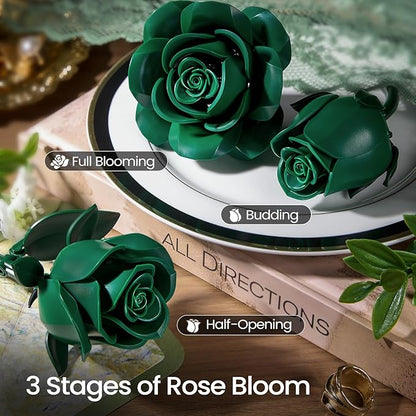 iATOM Green Rose Bouquet Building Set 12Pcs Fake Flowers Botanical Collection for Adult Valentine's Day Gift and Saint Patricks Day Decorations for Her/Girlfriend/Mom/Wife/Couple