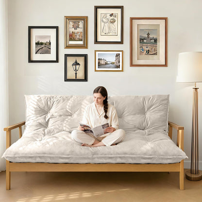 KOSRLY 6" Futon Mattress Full Size, Tufted Futons Sofa Couch Bed with Twisted Rope Design Edging,Versatile Floor Mattress for Adults，Shredded Foam Filling (Frame Not Included Beige, Queen)