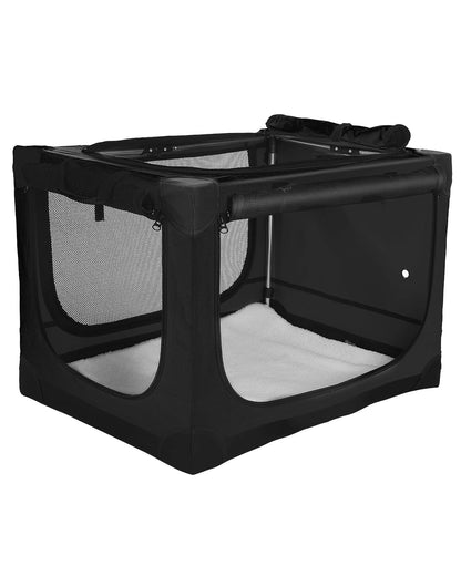 33 x 25 x 25 Inch Collapsible Soft Dog Crate for Dogs Up to 70 lbs, Portable Travel Pet Kennel with 4 Zip Doors, Foldable Indoor Outdoor Crate with Mat, Carry Bag, Black