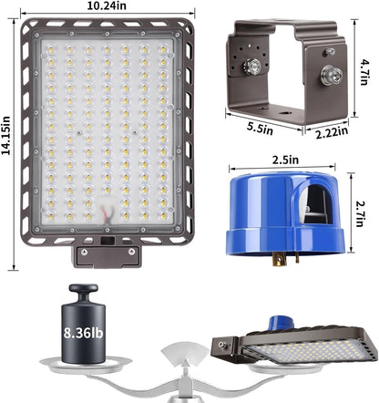 Juyace 4-Pack 240W LED Parking Lot Light with Photocell, 36,000LM 5000K Dusk to Dawn Security Flood Light, IP65 Commercial Area Light with Trunnion Bracket for Warehouse Street Yard (110-277V)