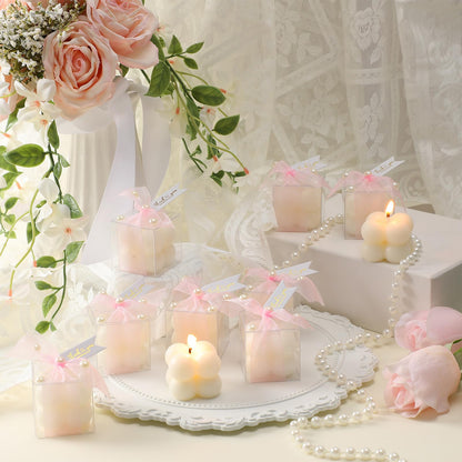 Nuanchu 30 Sets Bridal Shower Favors Pink 1.6" Mini Bubble Candles Wedding Favors Gifts for Guests Aesthetic Bubble Candles Baby Shower Favor with Thank You Card Ribbon for DIY Baptism Gift