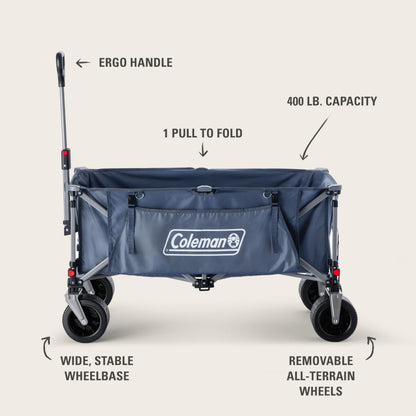 Coleman XL Collapsible Wagon, Heavy‑Duty 400 lb Capacity, Large 50+ Gallon Utility Cart with All‑Terrain Wide‑Base Wheels, One‑Pull Folding Design, Removable Wheels & Ergonomic Handle – Blue