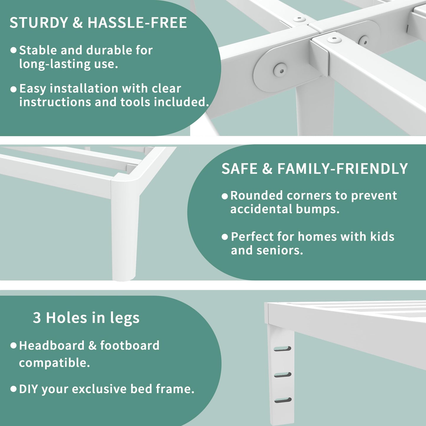 ITIMIDI 12 Inch White King Size Bed Frame, Metal King Platform Bed Frames with Round Corner Legs, Heavy Duty Steel Support 3500 LBS, Storage Space, No Box Spring Needed, Noiseless, Easy Assembly