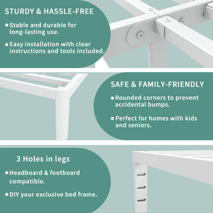 ITIMIDI 12 Inch White King Size Bed Frame, Metal King Platform Bed Frames with Round Corner Legs, Heavy Duty Steel Support 3500 LBS, Storage Space, No Box Spring Needed, Noiseless, Easy Assembly