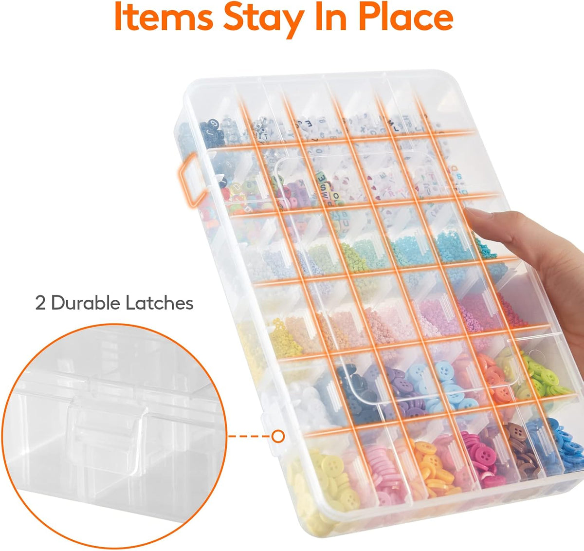 Lifewit 36-Grid Clear Stackable Plastic Organizer - Adjustable Dividers for Crafts & Jewelry | 2 Pack with Labels