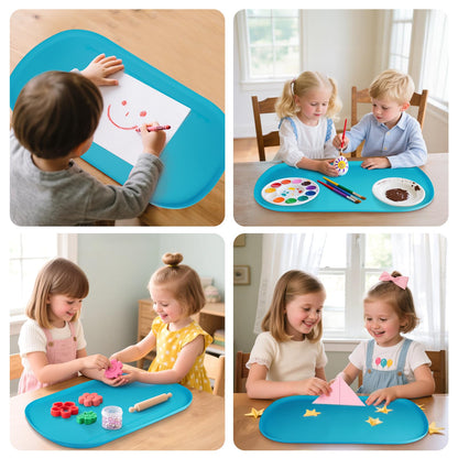 Silicone Art Mats for Kids 24” x 16”, Silicone Craft Mats with Raised Edges, Paint Mats for DIY, Paint, Crafts, Clay, Jewelry-Making (Green)