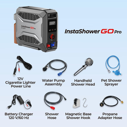 FOGATTI InstaShower GO Pro Portable Propane Hot Shower System, 22,000 BTU Instant Water Heater with 5000mAh Built-in Battery, 12V Pump, All-in-One Outdoor Shower for Camping, Pets & Off-Grid Use
