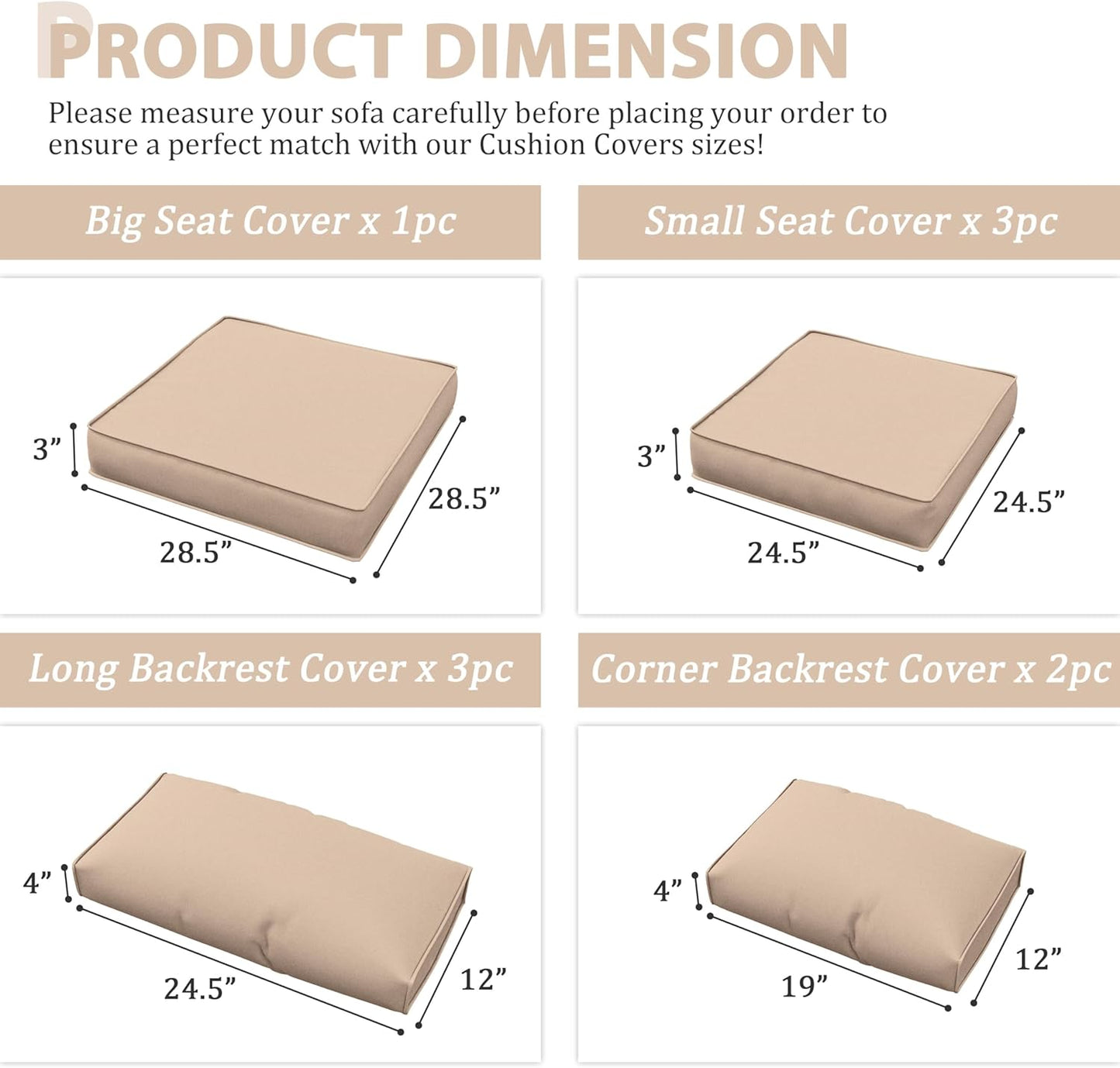 Skiennix Outdoor Patio Furniture Cushion Covers - Waterproof Replacement Set for 5-Pack Couch Cushions