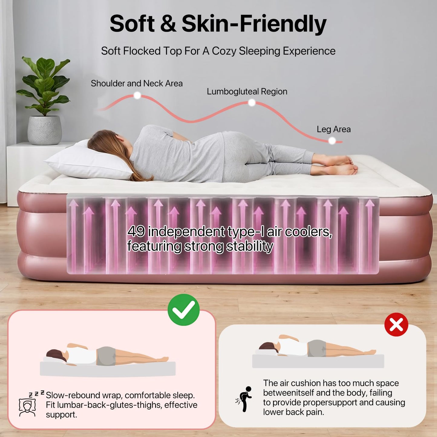 Ventalloria Luxury Air Mattress with Built in Pump Extra-Wide Queen Size Blow Up Mattress, 900 lbs Support Airbed Inflatable Mattress 17" Raised Air Bed, Inflatable Bed for Guest, Home & Camping