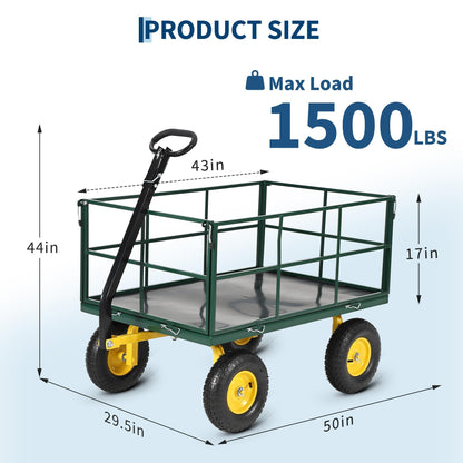 Heavy Duty 1500 Lbs Capacity Mesh Steel Garden Cart Folding Utility Wagon with Removable Sides, Garden Cart on Wheels for Gardening Soil, Tools, and Plant Transport
