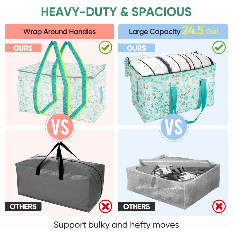 BALEINE 2-Pack Oversized Moving Bags with Reinforced Handles, Heavy-Duty Storage Tote for Clothes, Moving Supplies (Spring Stroll, 2-Pack)