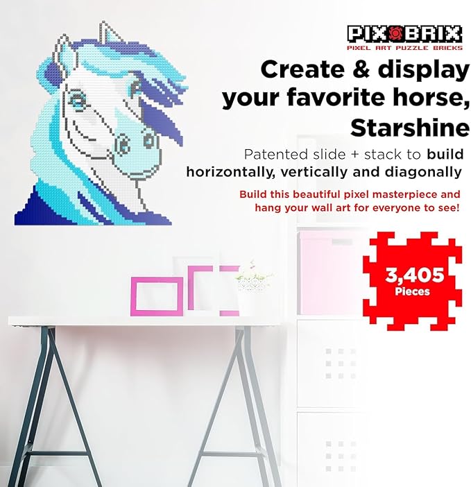 Pix Brix Pixel Art Puzzle Bricks - Star Stable’s Starshine 3405 Pieces - Interlocking Building Bricks Pixelate Your Favorite Horse in 2D or 3D Version - Stem Toys Ages 6 Plus