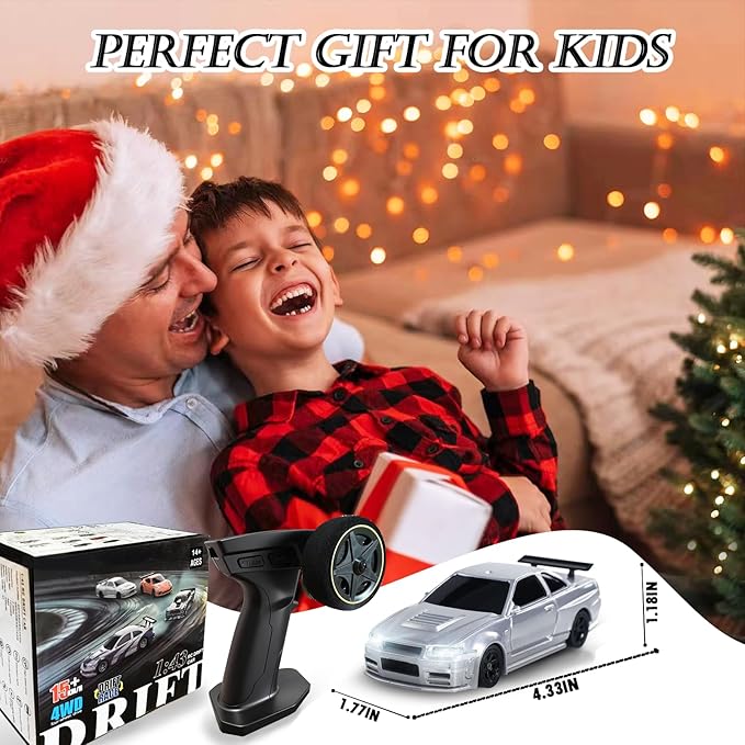 1/43 Mini RC Drift Car with Gyroscope 2.4GHz 4WD Full Proportional High Speed Micro Hobby RC Cars with Lights Racing Tires Fast Small Remote Control Car Toy Model Gift for Adults Kids Boys Girls