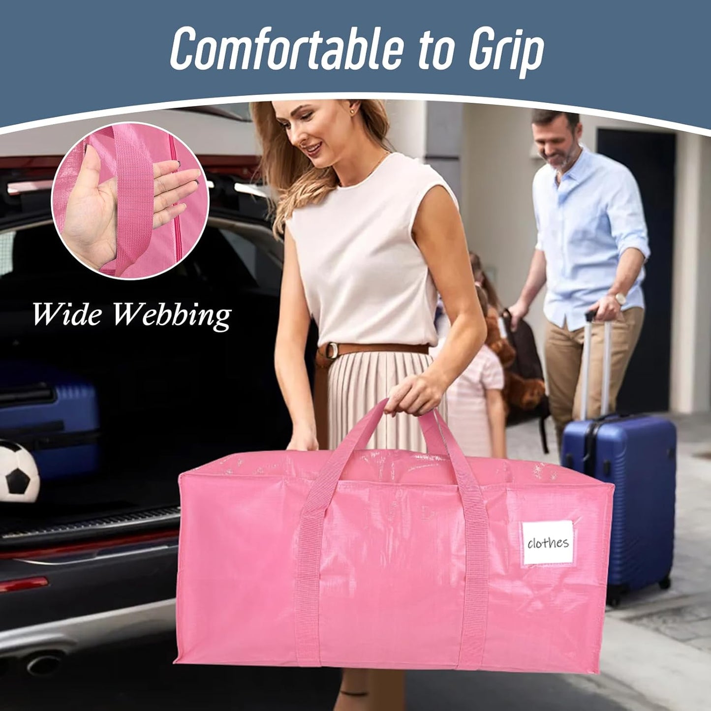 Skiennix Extra Heavy Duty Moving Bags - 12 Pack with Strong Zipper & Comfortable Handles | Durable Pink Storage Totes