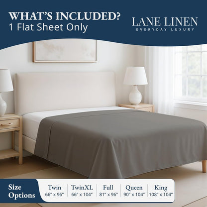 Lane Linen 100% Egyptian Cotton Queen Size Flat Sheet Only (94"x104") - Elegant Sateen Weave, Ultra Soft, Breathable, Highly Durable - Charcoal