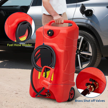 PeacefulHues Upgraded 16 Gallon Gas Tank, Heavy-Duty Fuel Can with Manual Transfer Pump & 10FT Hose, Portable Gas Can with Casters, Leak-Proof Gas Container for Lawn Mowers, Tractor, Boat, Snow Blow