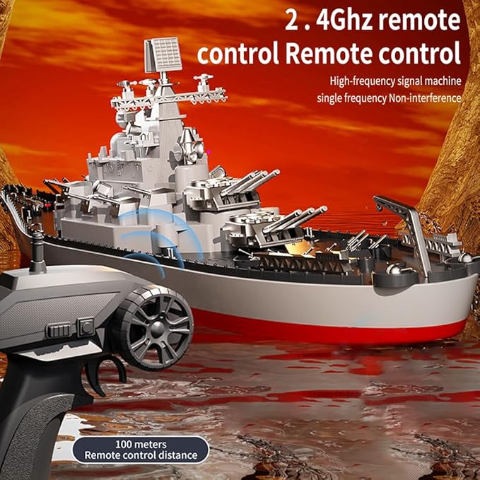 GoolRC Remote Control Warship RC Military Battleship 1:390 Scale Remote Control Boat for Lakes and Rivers 2.4GHz RC Armed Cruiser Boat Model with Low Battery Alarm for Adults