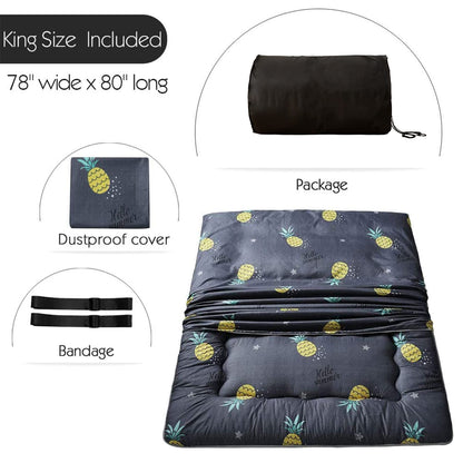 MAXYOYO Grey Pineapple Japanese Floor Futon Mattress, Tatami Mat Portable Camping Mattress Kids Sleeping Pad Foldable Roll Up Floor Lounger Couch, King Size