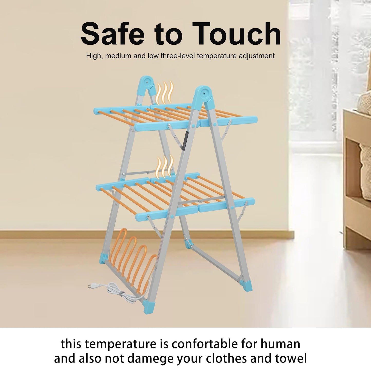 SHARNDY Electric Heated Clothes Drying Rack,Foldable Heated Garment Dryer with Timer Shut-Off Laundry Rack for Clothes Shoes Socks,Aluminum Alloy,Blue,Plug & Play,(39.37x25.98x23.82in)