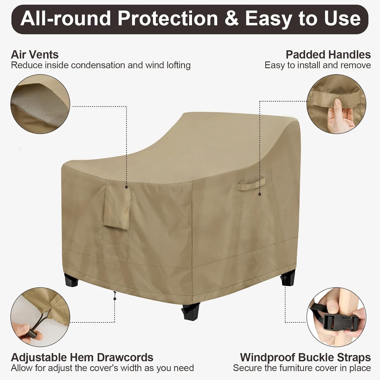 PureFit Waterproof Outdoor Chair Covers - 2 Pack for Patio Furniture | Fits Up to 28"W x 30"D x 31"H, Camel