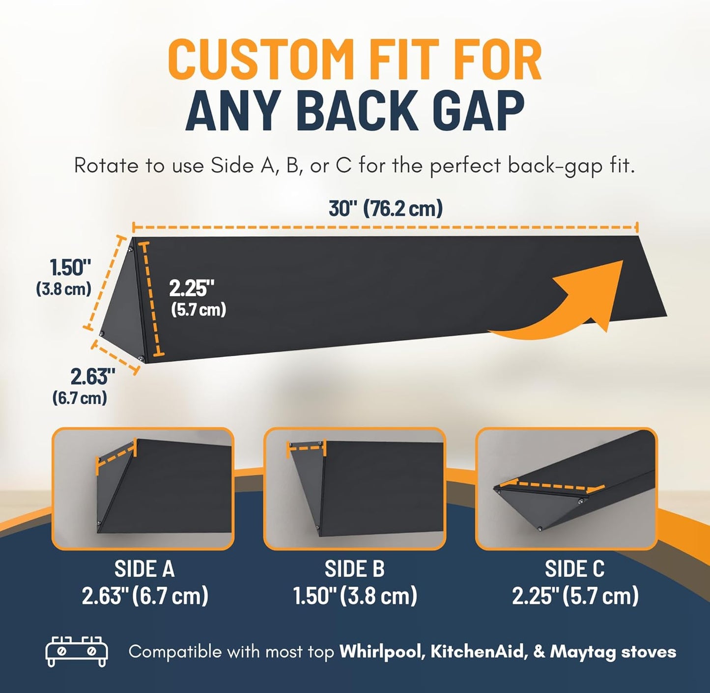Skiennix Slide-In Range Gap Filler Kit - Universal Stove Gap Cover & Trim for Whirlpool - Black