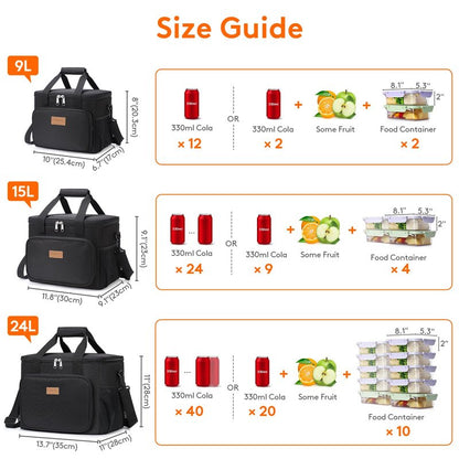 Lifewit Large Lunch Bag, Insulated Lunch Box, Soft Cooler Cooling Tote for Adult Men Women, Black 24-Can (15L)