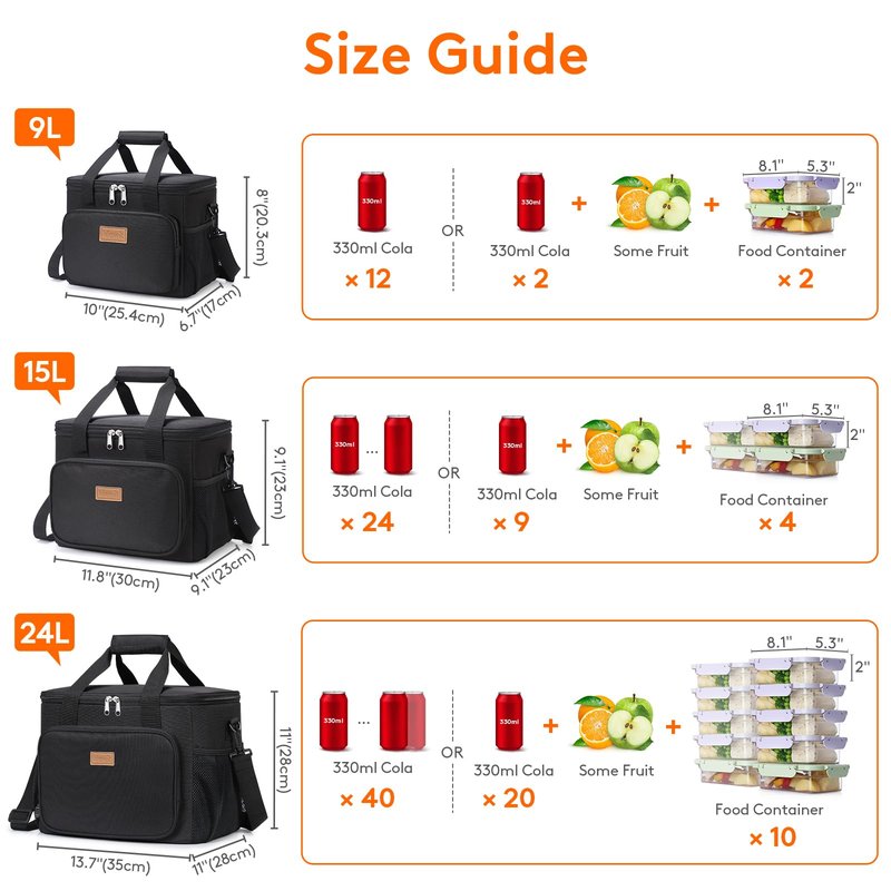 Lifewit Medium Lunch Bag, Insulated Lunch Box, Soft Cooler Cooling Tote for Adult Men Women, Black and Green 12-Can (9L)