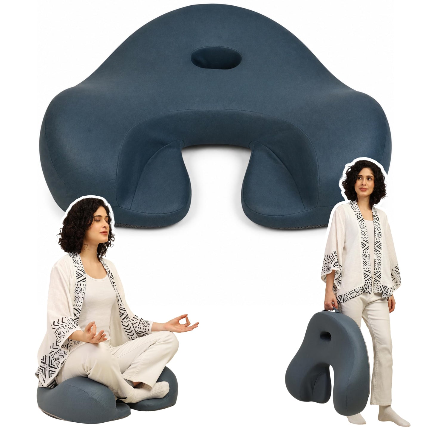 Ergonomic Meditation Cushion with Foot Rest & Carry Strap – Large Floor Cushion for Adults – Meditation Seat & Yoga Cushion for Mindfulness, Sound Healing & Reiki