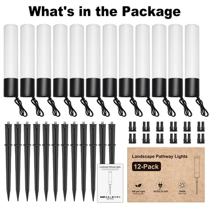 ALYFC 12 Pack Low Voltage Landscape Lighting Pathway Lights, 6W 300LM Landscape Lights 3000K Warm, IP65 Waterproof, Aluminum Outdoor Landscape Path Lights Wired for Walkway Yard Garden