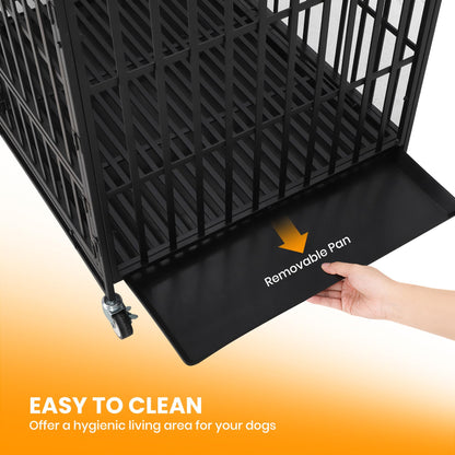 GarveeHome 49" Heavy Duty Metal Dog Crate - Escape Proof Kennel with Wheels, 3-Door Large Dog Cage & Removable Tray for Large and Medium Breed Dogs, Black