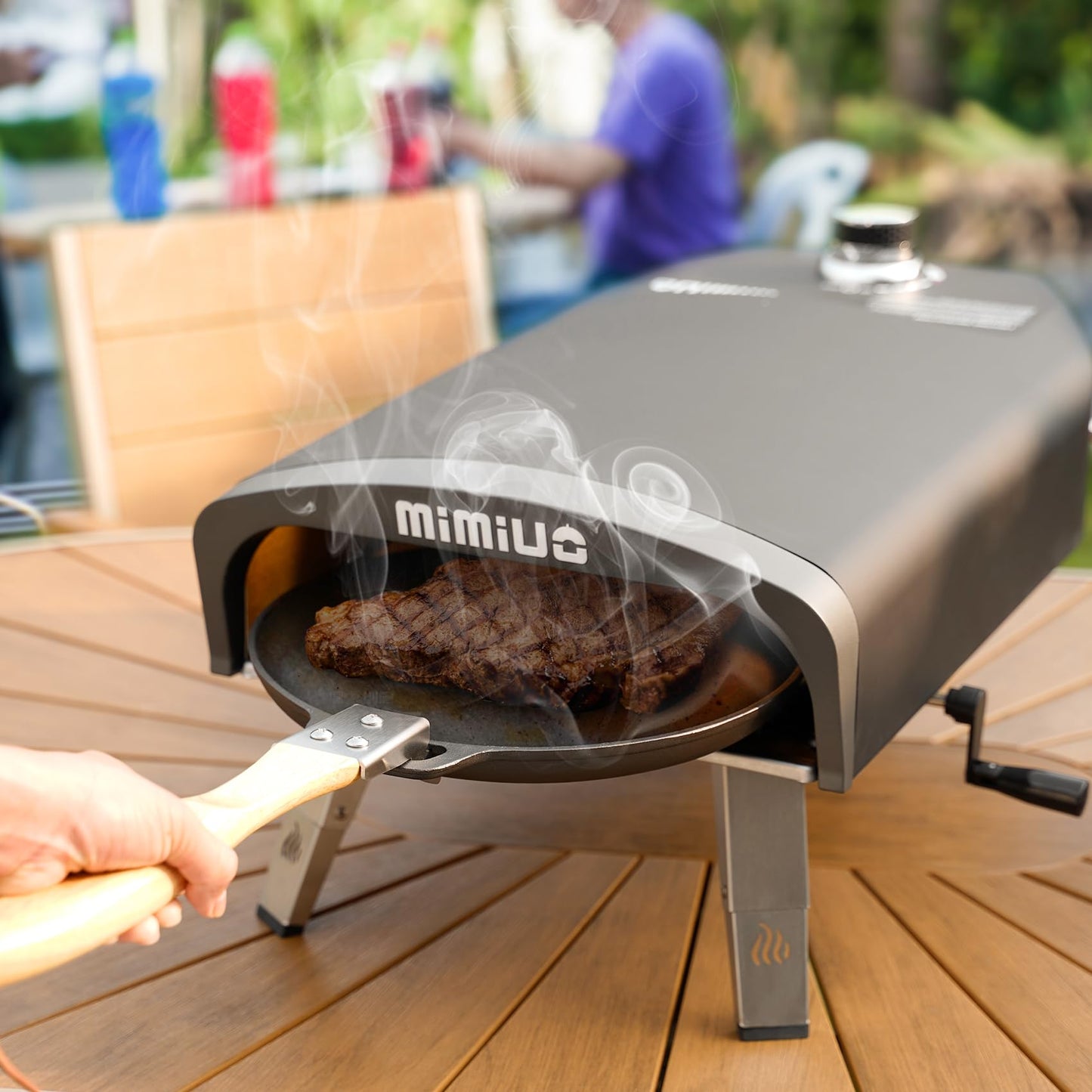 Mimiuo Manual Rotating Pizza Oven Outdoor Gas Propane, Mimiuo Portable 13-Inch Pizza Griller with Rotating Stone, Even Heating No Burning, Includes Oven Cover, Pizza Peel, Cordierite Stone